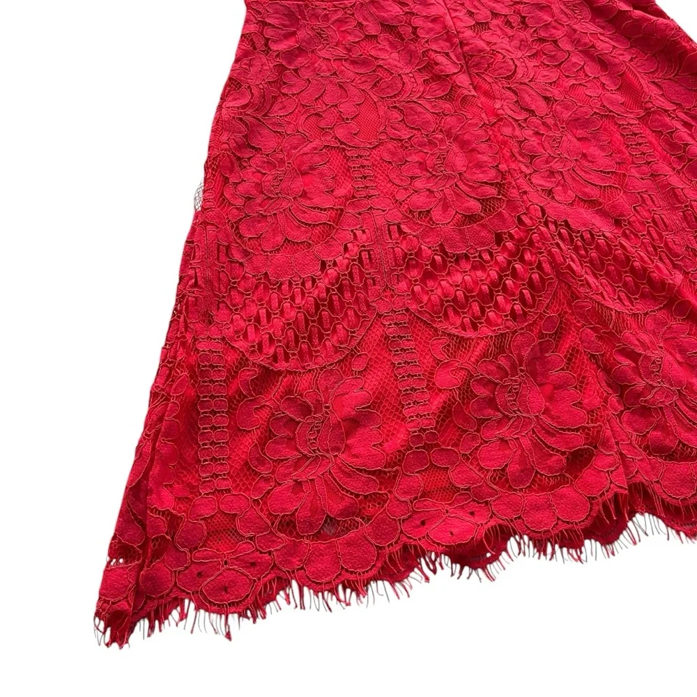 MSLG Womens Sz Large Bright Red Floral Lace Short Sleeve Round Neck A-line Dress